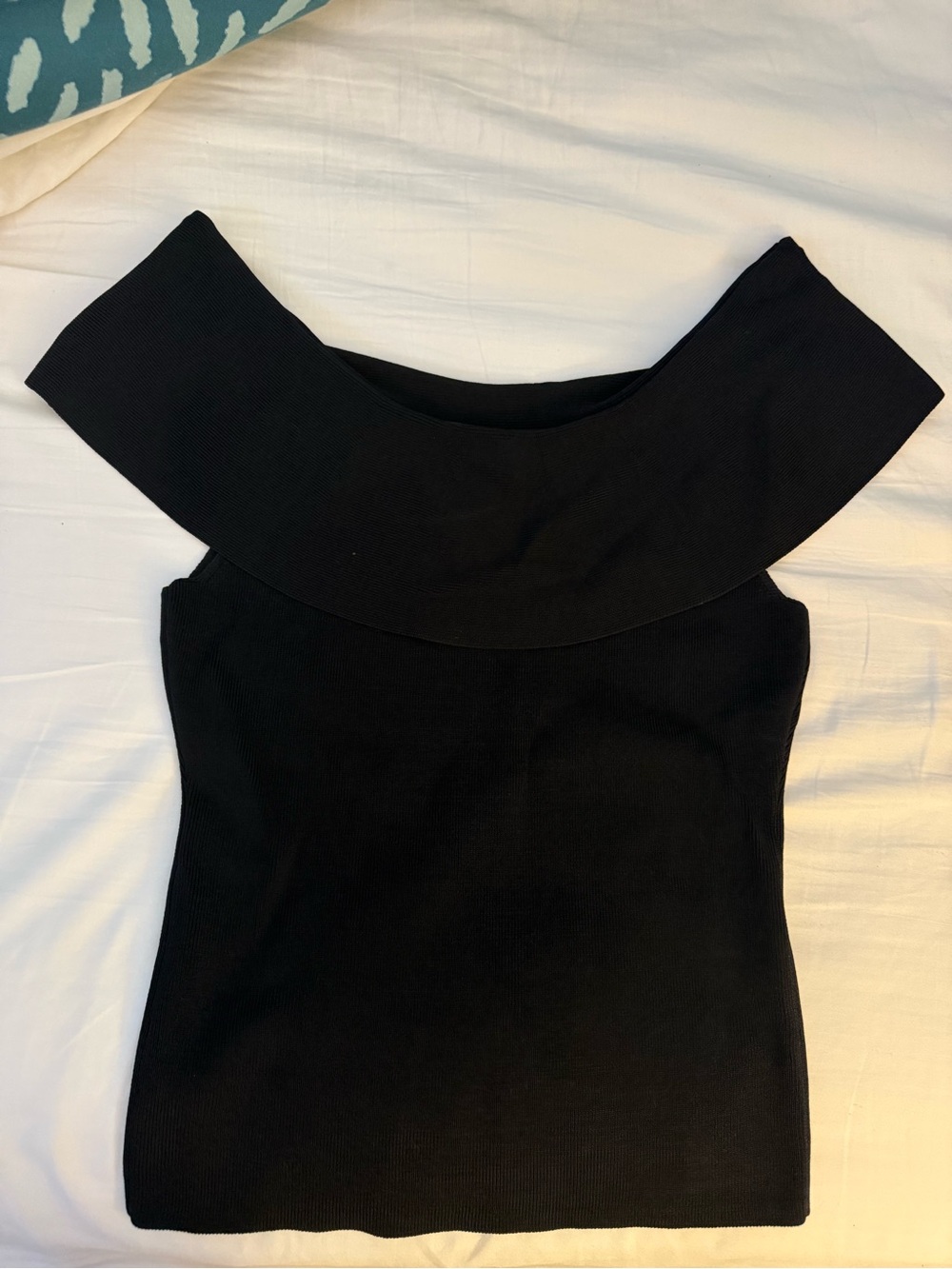 White House Black Market Black Off-Shoulder Ribbed Top